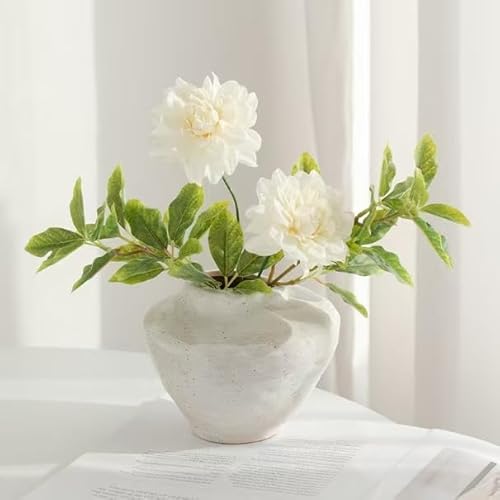 lekymo Ceramic Flower Vase with Two Bouquets of Artificial Gardenias