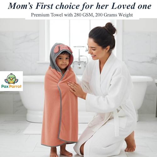 Image of Ultra-Soft Baby Hooded Towel - Coral Velvet Wrap Your Little One in Softness and Joy, Hypoallergenic & Super Absorbent Bath Wrap for Newborns & Toddlers | Cute Animal Design (0-5 Years) (Coral)