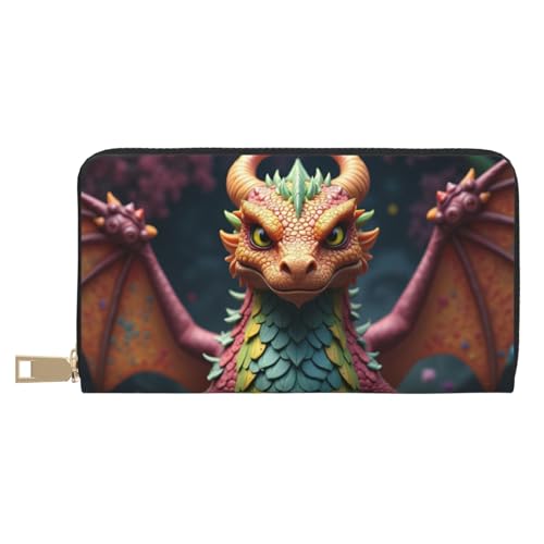 Wallet Women - Cute Colorful Dragon Print Leather Wallet for Women with Zipper, Cute Bifold Long Ladies Wallets