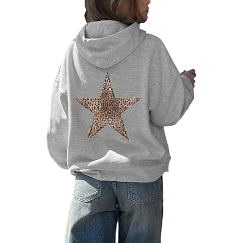 Women's Cheetah Leopard Star Print Hooded Sweatshirt Y2k Casual Long Sleeve Pullover Hoodie Tops Cover