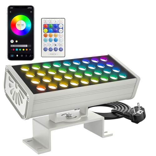 RGB LED Outdoor Floodlight - Smart 180W Colour Changing Floodlight with App Control & Remote Control, RGBCW 2700K-6500K Dimmable, IP65 Waterproof Outdoor Spotlight, Music Sync, Timer