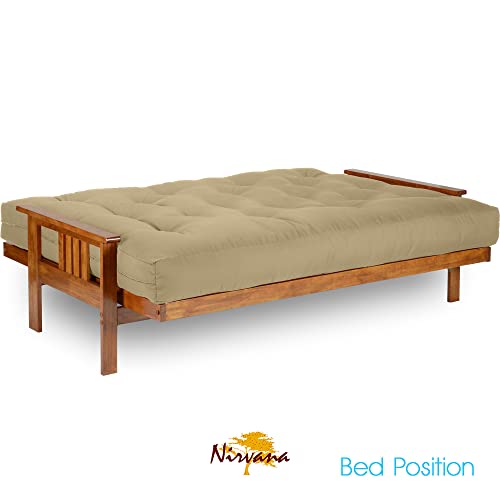 Nirvana Futons Stanford Futon Set - Full Size, Frame, 8" Mattress, Microfiber Sussex Khaki Cover #TOP2