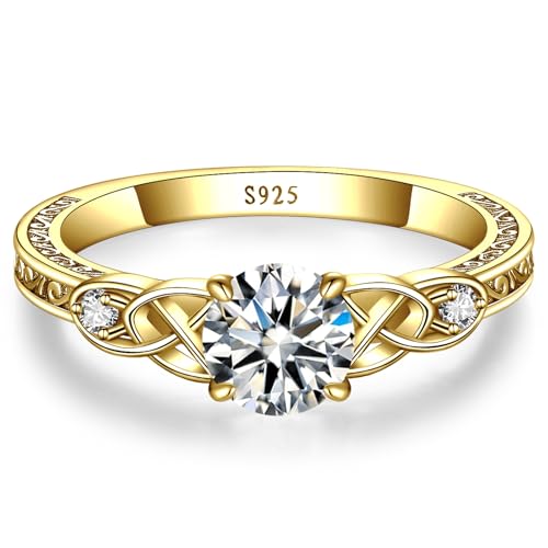 Vintage Celtic Knot Women's Fake Wedding Ring 14K Gold Engagement Ring Round Cut Cubic Zirconia Wedding Band for Women Promise Ring for Her Size 62
