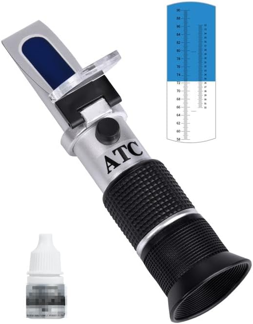 2 in 1 Honig Refraktometer mit ATC Imker Refraktometer Brix 58-90% Wassergehalt im Honig 12-32% Refractometer Honig Handrefraktometer für Honig Zuckersirup Fruchtmarmelade Melasse