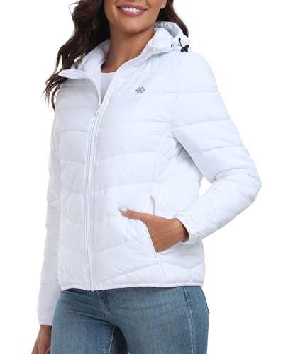MoFiz Women's Puffer Jacket Lightweight Down Hoodie Full-zip Water-Resistant Quilted Padded Insulated Running Coat