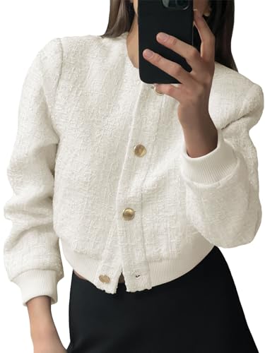 Amazon.com: Tankaneo Womens Cropped Tweed Jacket Casual Button