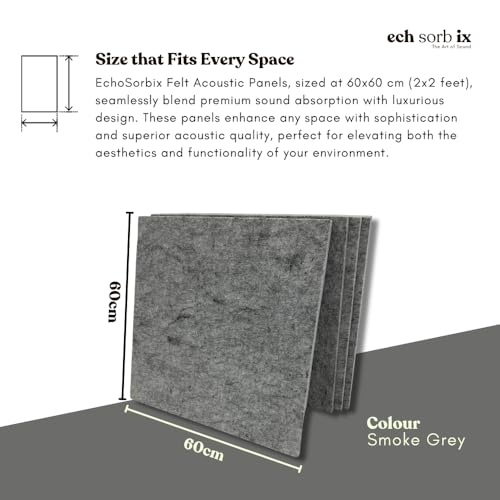 Image of MMT Acoustix Premium Felt Acoustic Panels for Offices, Bedrooms & Studios | Sustainable PET Felt Panels for Echo Reduction & Sound Absorption | 2x2 Ft, 9mm Thick Smoke Exceptional - Pack of 8