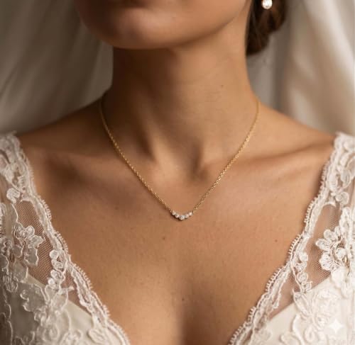 Image of Gold Silver Necklace for Women, Dainty Cubic Zirconia Pendant