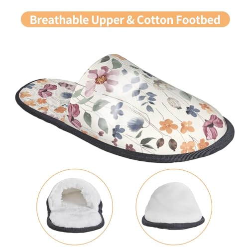 Watercolor Floral Print House Slippers For Women And Men,Soft Slippers With Memory Foam,Non-Slip Indoor Home Shoes3