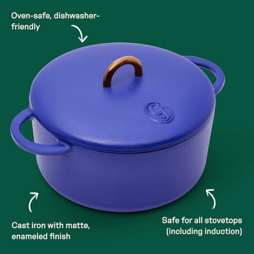 Image of Great Jones 3.5 Quart Enameled Cast Iron Dutch Oven Pot w /Lid (Blueberry)