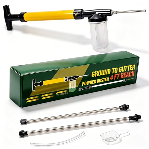 WuziLian Diatomaceous Earth Powder Duster, Adjustable 4FT Extension Rod & Variable Output Pump Sprayer, Clog-Free Multi-Purpose Powder Dispenser for Indoor Outdoor Home Yard & Garden Use, (Yellow)