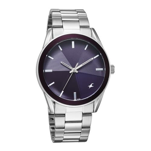 Image of Fastrack Stunners XI with Quartz Analog Dark Purple Dial Silver Stainless Steel Strap Watch for Men - 38215KM02