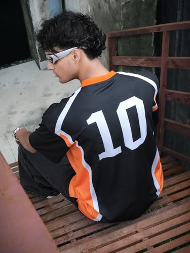 Image of ComicSense Unisex Anime Oversize Jersey T Shirts for Men and Women, Karasuno #10 Printed Anime Jersey Tee