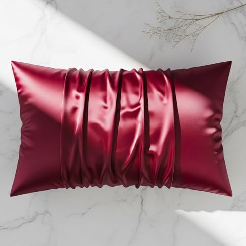 Image of Satin Pillow Covers Pack of 2 Set (28 x 18 Inch) (Maroon)