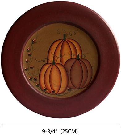 CVHOMEDECO. Primitive Antique Pumpkin Painted Wood Decorative Plate Halloween Display Wooden Plate Home Décor Art, 9.75 Inch