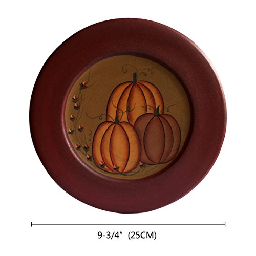 Cvhomedeco. Primitive Antique Pumpkin Painted Wood Decorative Plate Halloween Display Wooden Plate Home Décor Art, 9-3/4 Inch #TOP4