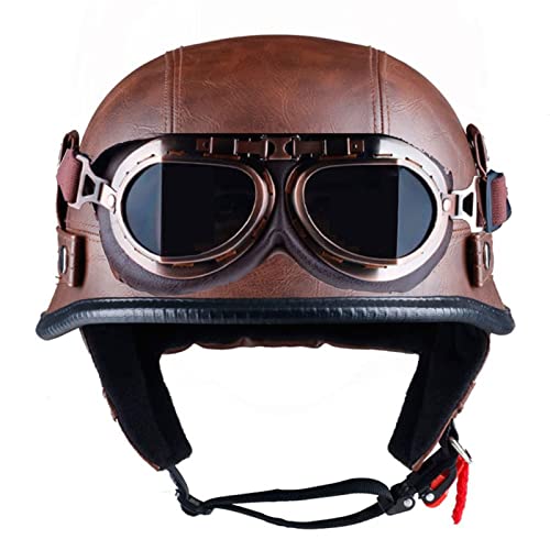 German Retro Half Helmet, Motorcycle Helmet Scooter Helmet Moped Helmet Retro Cruiser Leather Helmet Quick Unpacking (Brown, Medium) #TOP6