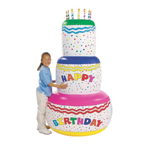 Fun Express Giant Inflatable Birthday Cake Party Decoration (6 feet Tall) Blow Up Birthday Decor for Indoor or Outside