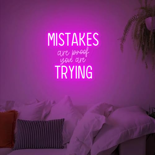 Image of Mistakes Are Proof You Are Trying Neon Sign Classroom Neon Light Handmade Led Sign Inspirational Quote Wall Art Teacher Class Decor, Classroom Sign