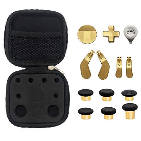 Metal Plating Thumbsticks for Elite Series 2 Controller, 2 D-Pads Kits, 4 Paddles Hair Trigger Buttons (Mini & Medium) Replacement for Xbox Elite Series 2 Controller (Model 1797)-Chrome Gold Cover