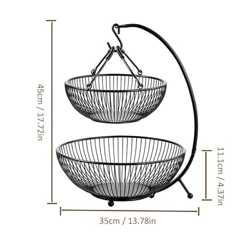 Cesta de frutas de dos niveles para organizar tu cocina moderna con colgador de plátanos 7