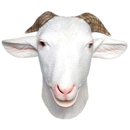 Xoeryoy Masque de chèvre 12in yeux réalistes Antlers Masque animal en latex Animal Costume de chèvre adulte pour Halloween, Noël, Pâques, Carnaval, Costume Fêtes
