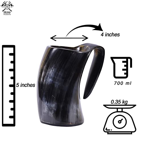 Viking Traders Original Viking Drinking Horn Mug With Burlap Sack - 20 Oz Wood Base Extra Large Medieval Inspired Handcrafted Cup Polished Natural & Real Horn Tankard For Mead Ale And Beer Party #TOP4
