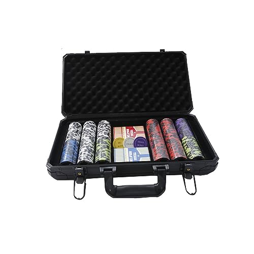 THUNDERBAY 14 Gram 300 Count Poker Set, 14G Clay Composite Chips with Aluminum Case, Two Decks of Playing Cards, Full Set of Buttons&5 Dices for Poker, Texas Hold\'em, Blackjack, Casino Games at Home