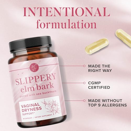 Slippery Elm for Women | Vaginal Moisture & Vaginal Dryness Support | Moisturizer for Female Comfort with Slippery Elm Bark & Sea Buckthorn | Moisture & Dryness Support | Non-GMO | 60 Capsules