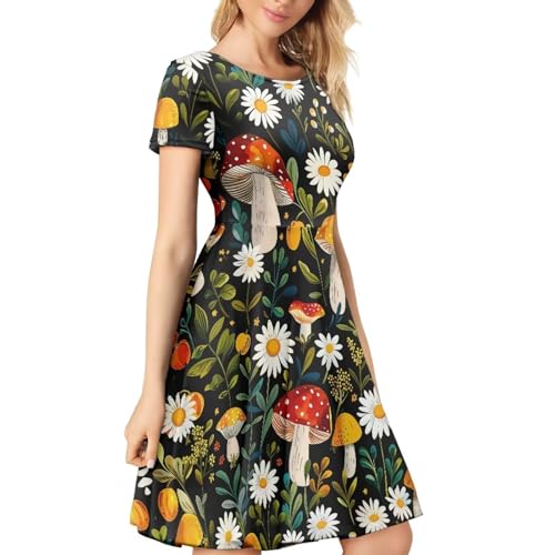 Image of HUGS IDEA Womens Puffy Swing Midi Dress Round Neck Short Sleeve Party A-Line Dresses
