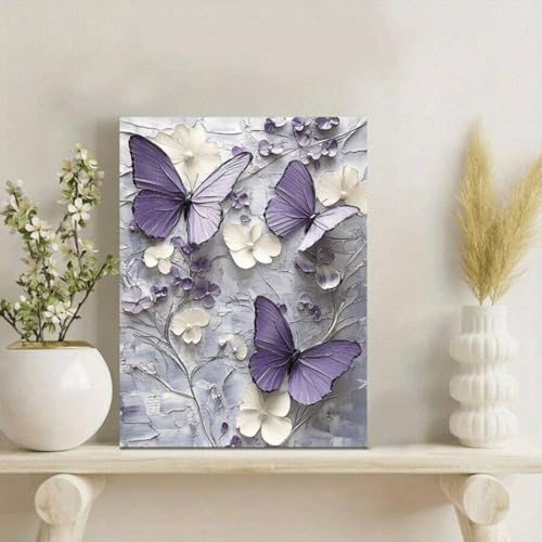 Peinture sur toile papillons et fleurs violets impression premium