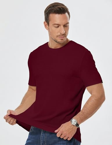 Image of JMIERR Mens T-Shirt Casual Stretch Solid Crewneck Short Sleeve Tees Textured Shirts
