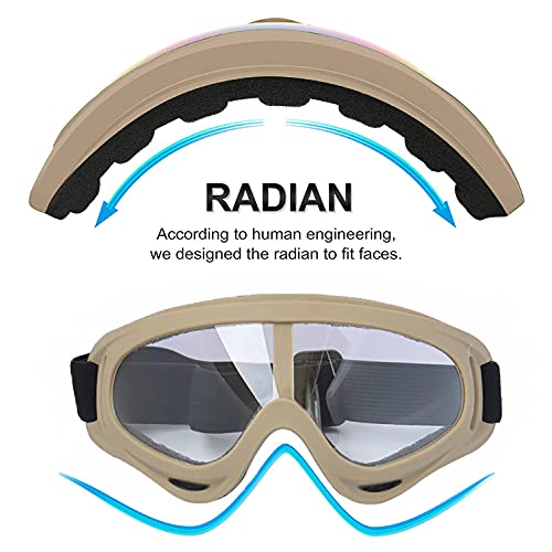 Image of LJDJ Motorcycle Goggles,2 Pack Dirt Bike ATV Motocross Riding Hiking Protective with 2 Pack Neck Breathable Bandana Mask (Khaki /Clear+Colorful Lenses)
