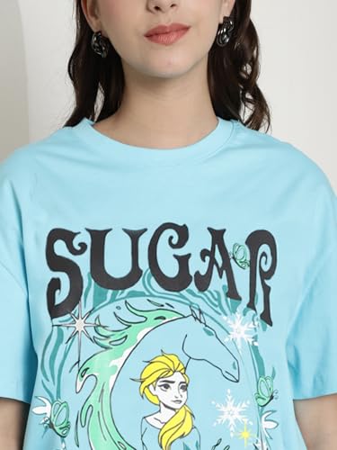 Image of Fabflee Oversized Cotton Baggy Drop Shoulder Graphic Tee with Half Sleeves | Korean Casual Loose T-Shirt for Women