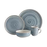 Corona Dinnerware Set 16-pieces Earthenware | Blue Caoba | Hand-Painted | Set de Vajilla 4 puestos |...