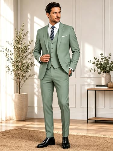 Image of Wangyue Mens Suit 3 Piece Slim Fit Suit for Men Formal Business Suit Wedding Groom Prom Tuxedo Dinner Party