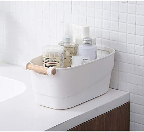 RyddeligHome Bathroom Storage Basket Organiser, 5L White Plastic Caddy for Toiletries, Small Stackable Container Box for Under Sink Cabinet Cupboard, 27x14.5x12cm