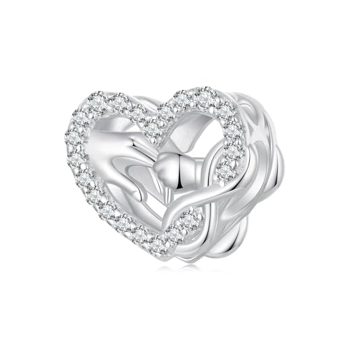 Charm in Argento Sterling 925 per Braccialetti Pandora, Ciondoli di Perle a Cuore Amore Infinito, Gioiello Regalo per Natale Compleanno Festa della Mamma