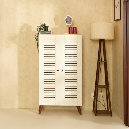 Green Soul Zuvio 2 Door 4ft | Engineered Wood Ventilated Shoe Rack | 5 Shelves, 2 Doors | Stores up to 16 Pair of Shoes | 3 Year Warranty | Oak & Whit