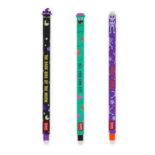 Legami - Halloween 2025 Radierbares Stiftset, Radierbares Stiftset, Die Boo Crew, Radierbare Stifte, schwarz, lila, orange, radierbar ohne Papier