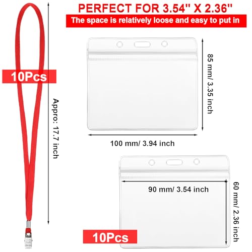 Image of Marspark 10 Sets 4 inchx3 inch Name Badge Holder with Lanyard Bulk, Red | Waterproof Reusable Plastic with Clip, ID Badges Business School Conference Use, Lanyard Strap for Employees Students Events