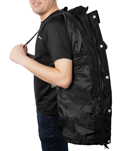 Image of Mens Lightweight 3 /4 Long Down Parka Jacket Winter Zip Up Water-Resistant Fur Trim Black Melvin Hooded Puffer Coat (M), (712484)