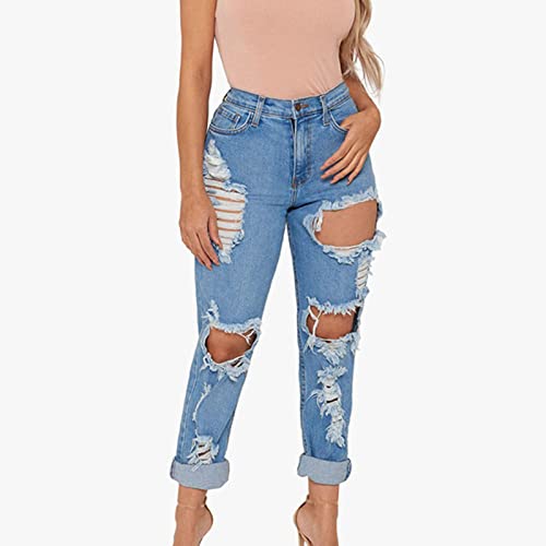 Maiyifu-GJ Women's High Waisted Ripped Boyfriend Jeans Loose Fit Distressed Destroyed Denim Pants Casual Comfy Stretch Jeans2