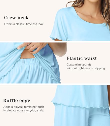 Image of NACHILA Women's Bamboo Viscose Pajama Sets Summer Cooling Short Sleeve Capri Soft Pjs Night Sweats Moisture Wicking Sleepwear