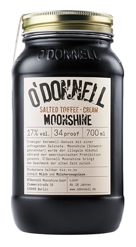 ODonnell Moonshine Salted Toffee Cream Likör (Neu) Made in Berlin - Cremiger Toffee Likör 700ml mit unverwechselbarem Geschmack - Süß trifft Salzig Cremelikör - 17% Spirituose im Mason Jar
