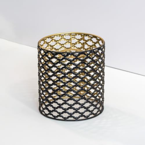 Metal Filigree Cylinder Lamp Shade 14x15cm (Black gold, Width-5.5', Layered trellis mesh)