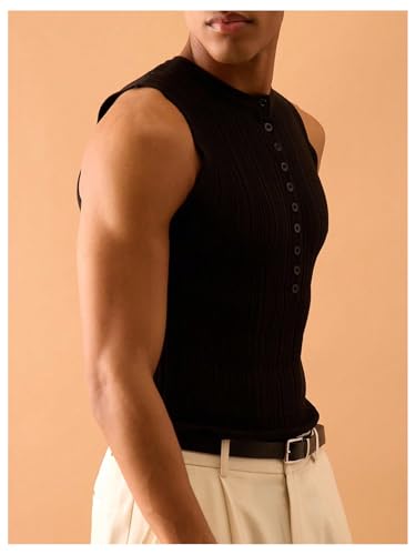 Men's Knitwear Sweater Vest Half Button Crew Neck Knit Tank Top Vest Sleeveless Knitwear4