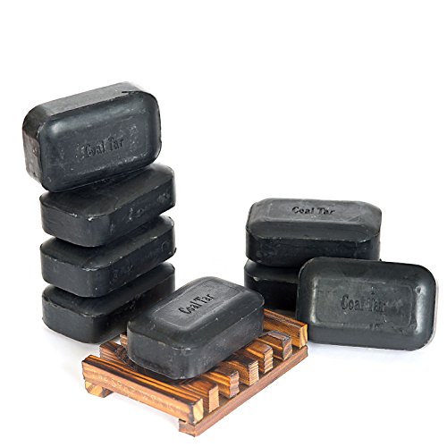 Soap Works Coal Tar Bar Soap, 8-Count with Free Soap Works Natural Wood Soap Dish