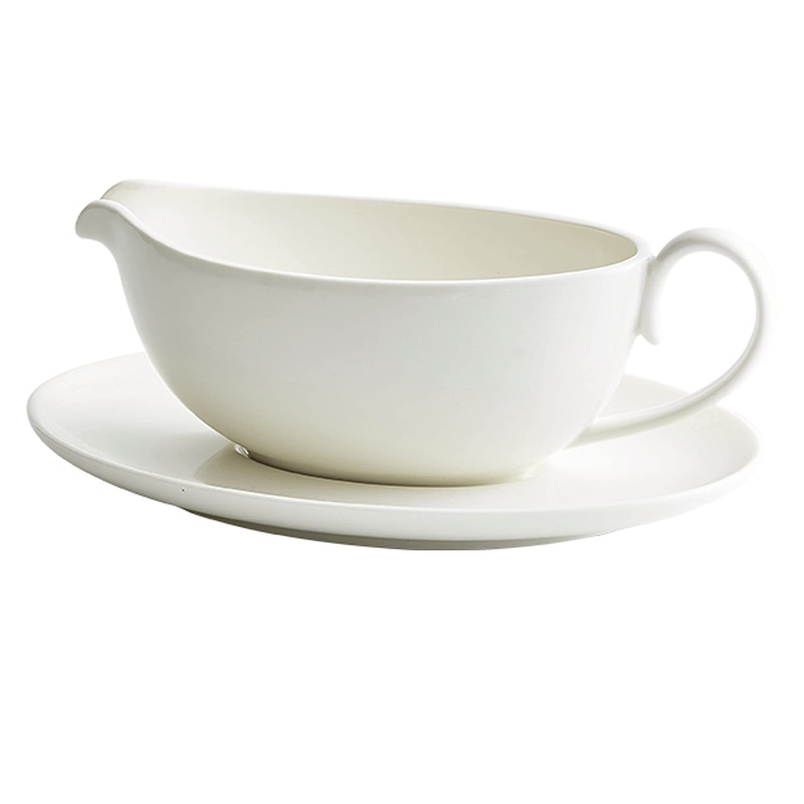 Sahnekännchen, Sahnekännchen, Sauciere aus weißem Porzellan mit Tablett, Hochtemperatur-glasierte Keramik, Soßenuntertasse, handgefertigt, nützlich, praktisch, Gourmet-Soßentopf, 400 ml, Milchkännchen