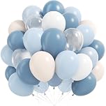 Dusty Blue White Balloons, Pastel Blue Matte White Balloons with Transparent Balloon, Bluey Party Decoration Balloon for Birthday, Baby Shower, Wedding, Christening, Bridal Shower, Gender Reveal